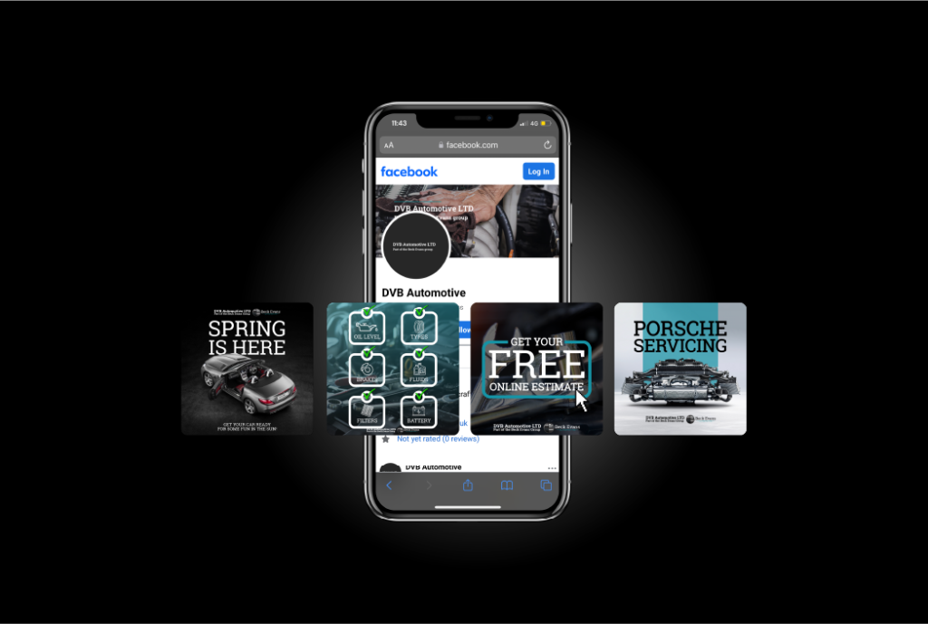 Phone on a black background with a galery of promotioanal images