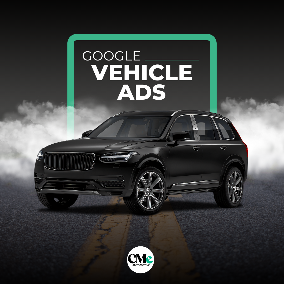 Black car on the road facing left, with a box with Google vehicle ads above him. There is smoke behind the car